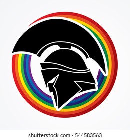Spartan warrior helmet designed on line rainbows graphic vector.