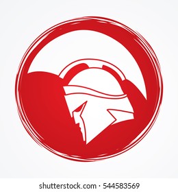 Spartan warrior helmet designed on grunge circle graphic vector.