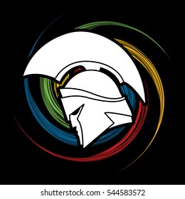 Spartan warrior helmet designed on spin wheel graphic vector.