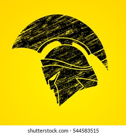 Spartan warrior helmet designed using black grunge brush graphic vector.