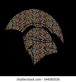 Spartan warrior helmet designed using colorful mosaic pattern graphic vector.