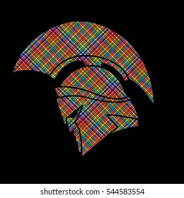Spartan warrior helmet designed using colorful pixels graphic vector.