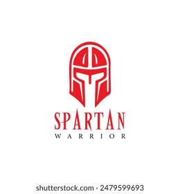 Spartan Warrior Helmet Logo in Bold Red and White Design