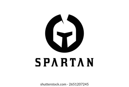 Spartan Warrior Helmet Logo in Bold Black Circular Style with Cracked Top and Classic Typeface for Gaming or Tactical Branding