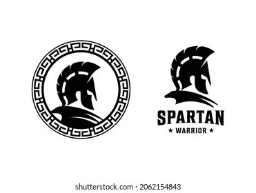 Spartan warrior helmet logo design template inspiration, ancient greek circle frame