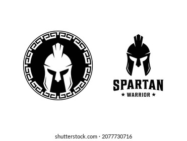 Spartan warrior helmet logo design template inspiration. Ancient greek circle frame