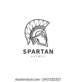 spartan warrior helmet logo design with line art style 