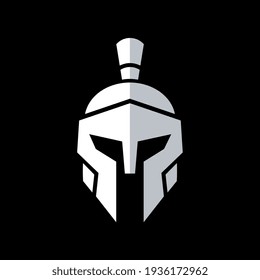 Spartan warrior helmet logo icon design, greek sparta head symbol, isolated on black background
