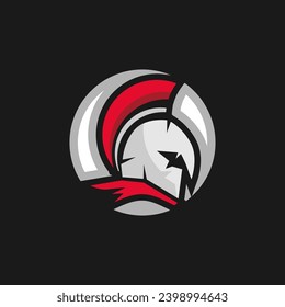 Spartan warrior helmet logo. Spartan helmet logo, Spartan shield and helmet vector illustration, Spartan Greek gladiator armor flat vector icon.
