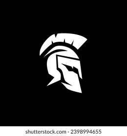 Spartan warrior helmet logo. Spartan helmet logo, Spartan shield and helmet vector illustration, Spartan Greek gladiator armor flat vector icon.