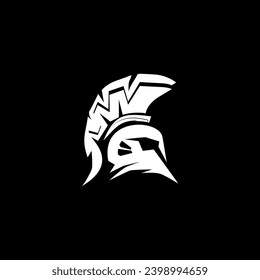 Spartan warrior helmet logo. Spartan helmet logo, Spartan shield and helmet vector illustration, Spartan Greek gladiator armor flat vector icon.