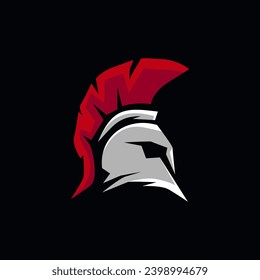Spartan warrior helmet logo. Spartan helmet logo, Spartan shield and helmet vector illustration, Spartan Greek gladiator armor flat vector icon.