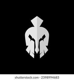 Spartan warrior helmet logo. Spartan helmet logo, Spartan shield and helmet vector illustration, Spartan Greek gladiator armor flat vector icon.