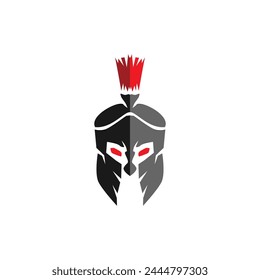 Spartan warrior helmet logo. Spartan helmet logo, Spartan shield and helmet vector illustration, Spartan Greek gladiator armor flat vector icon.	