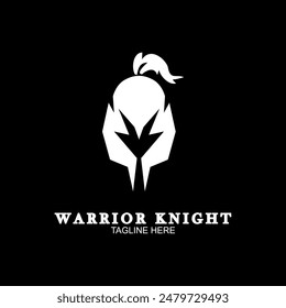 Spartan warrior helmet logo. Spartan helmet logo, Spartan shield and helmet vector illustration, Spartan Greek gladiator armor flat vector icon.	