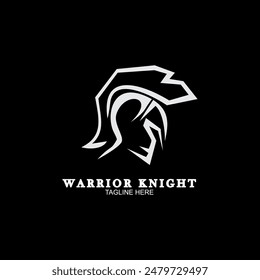 Spartan warrior helmet logo. Spartan helmet logo, Spartan shield and helmet vector illustration, Spartan Greek gladiator armor flat vector icon.	