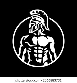 Spartan warrior in a helmet on a dark background.