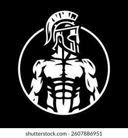 Spartan warrior in a helmet on a dark background.