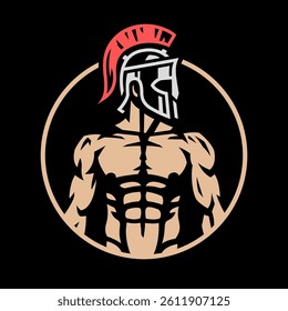 Spartan warrior in a helmet on a dark background.