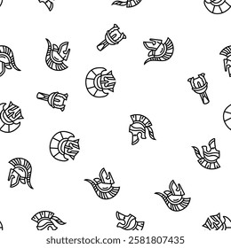 spartan warrior helmet roman vector seamless pattern thin line illustration