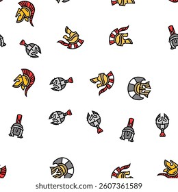 spartan warrior helmet roman vector seamless pattern thin line illustration