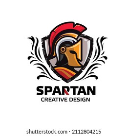 spartan warrior helmet with shield vector illustration