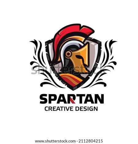 spartan warrior helmet with shield vector illustration