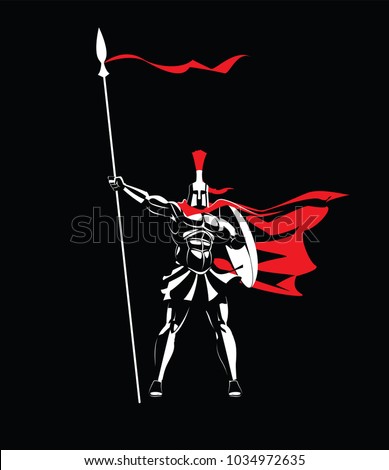 Spartan warrior in a helmet, with a spear and a shield. Vector illustration