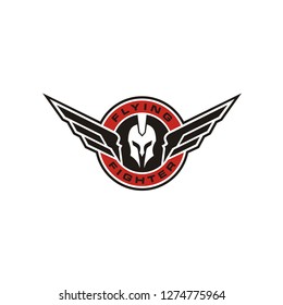 Spartan Warrior Helmet with Wings Emblem Badge Logo design