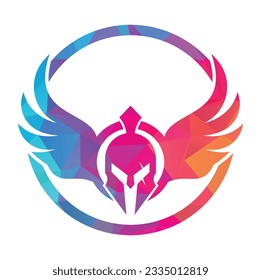 Spartan Warrior Helmet with Wings Emblem Badge Logo design