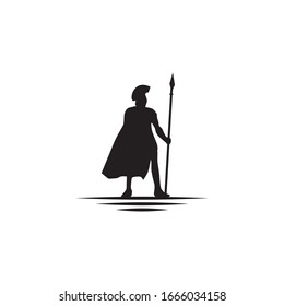 Spartan warrior hold spear logo design vector illustration template