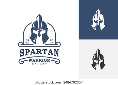 spartan warrior knight vintage badge logo design, ancient armor mask vector logo illustration