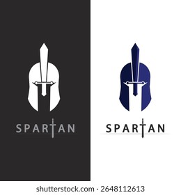 Spartan Warrior Logo Design with Bold Helmet and Ancient Sword Vector Style