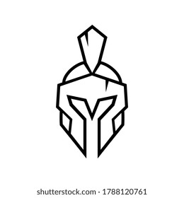 Spartan warrior logo design template elements, gladiator or trojan knight helmet symbol, line art style vector illustration