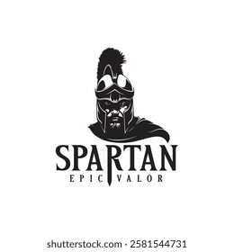 Spartan warrior logo - fierce gladiator helmet emblem, black and white vector design