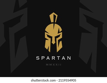 Spartan warrior logo. Gladiator fighter icon. Security armor symbol. Knight helmet sign. Greek soldier emblem. Vector illustration.