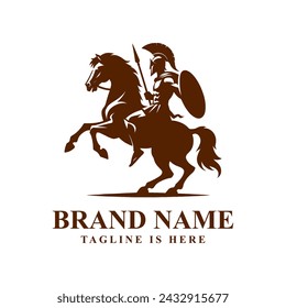 Spartan warrior logo riding a horse symbolizes strength, valor, and resilience in battle, embodying the spirit of ancient Spartan warriors.