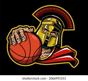 spartan warrior mascot holding basketball for school, college or league