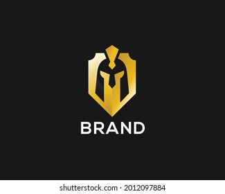 Spartan warrior metal shield vector logo.