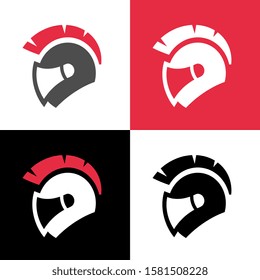 Spartan warrior motorcycle helmet, vector logo design template elements