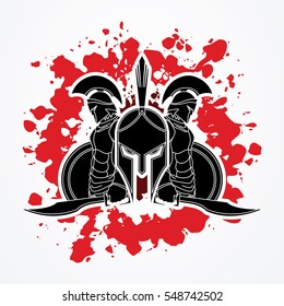 Spartan warrior pose designed on splatter blood background  graphic vector.