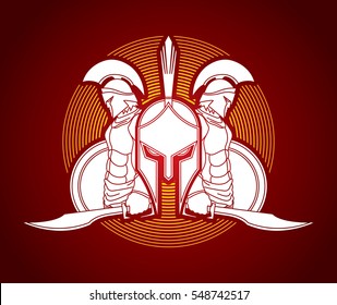 Spartan warrior pose designed on line circle background  graphic vector.