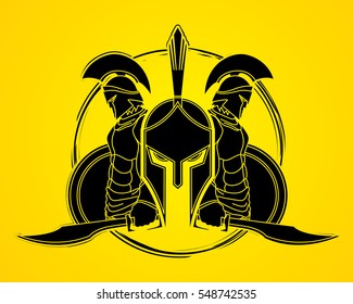 Spartan warrior pose designed on black brush background  graphic vector.
