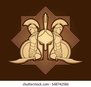 Spartan warrior pose designed on golden square background  graphic vector.