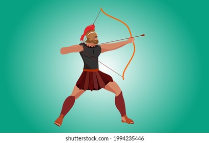 Spartan warrior pulling bow and , ready for battle, vector