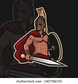 Spartan warrior ready to go to war in a powerful e sports logo style