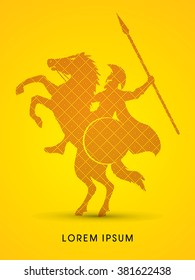 Spartan warrior riders with a spear designed using red geometric pattern graphic vector.