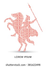 Spartan warrior riders with a spear designed using red mosaic graphic vector.