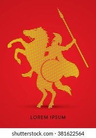 Spartan warrior riders with a spear designed using line graphic vector.