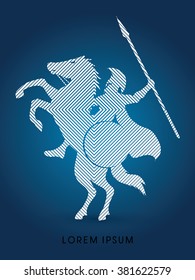 Spartan warrior riders with a spear designed using line square graphic vector.